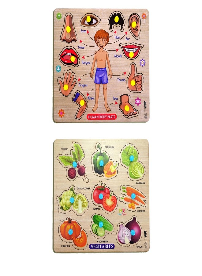 HIGHROOF® Kids Fort Pre Nursery Educational Jigsaw Puzzles for Adults Kids Learning Toys Kit Board Game 2 pcs Set of Human Body Parts & Vegetables Educational Toy - Image 1